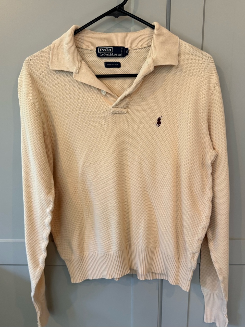 Polo by Ralph Lauren Cream Long-Sleeve Polo with Maroon Pony